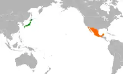 Map indicating locations of Japan and Mexico