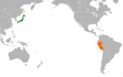 Map indicating locations of Japan and Peru