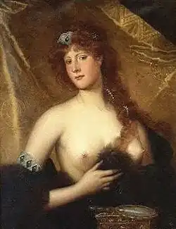 Bare-breasted woman with red hair, private collection