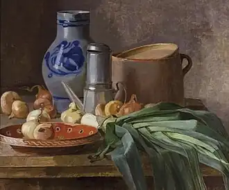 Still life with jug and vegetables