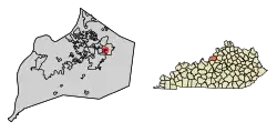 Location of Woodland Hills in Jefferson County, Kentucky