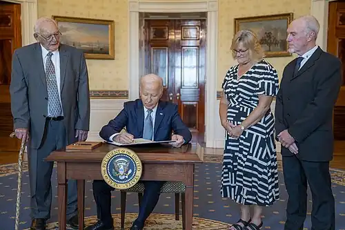 President Joe Biden signs a citation for Medal of Honor recipient Private Philip G. Shadrach (July 3, 2024)