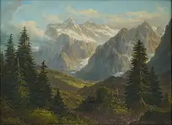 Heinrich Müller: Wetterhorn, Mettenberg, Upper and Lower Grindelwald Glacier from the west, c. 1870