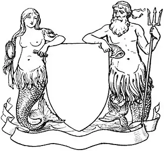 A mermaid and a merman as heraldic supporters.