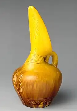 Christopher Dresser jug, 1892-96, Ault Pottery using ex-Linthorpe moulds.[14]