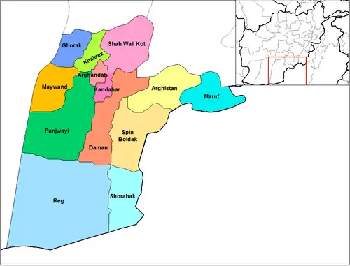 Districts of Kandahar Province up to 2004, with Panjwai in dark green