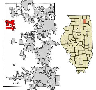 Location of Burlington in Kane County, Illinois.