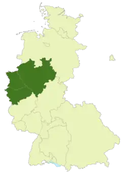 Map of Germany: Position of the Oberliga West highlighted