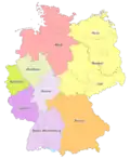 Map of the nine fourth-tier Oberligen (2004-2008)