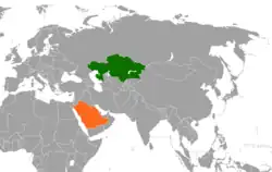 Map indicating locations of Kazakhstan and Saudi Arabia