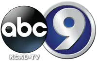 A silvery 9 in a blue circle with silver trim, with the ABC logo to the left