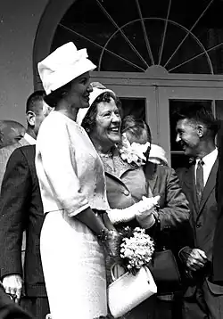 In 1961, Louise Shepard wore a lampshade hat with front bow at a NASA award ceremony for her husband Alan B. Shepard.