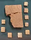 Large inventory tablet and some of the small daily management tablets from which it centralizes information, on the movement of animals. Puzrish-Dagan, reign of Amar-Sin. Museum of the Oriental Institute of Chicago.