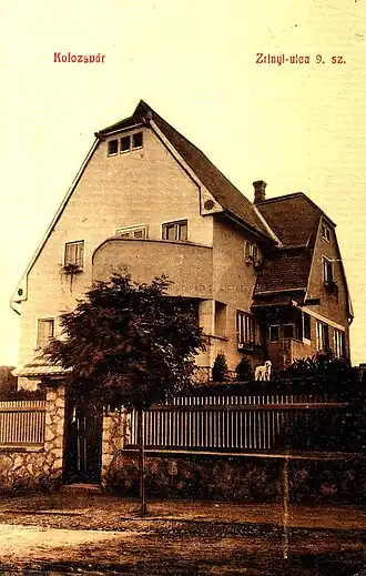 Early 20th-century villa housefront on Zrínyi utca in Cluj (Kolozsvár).