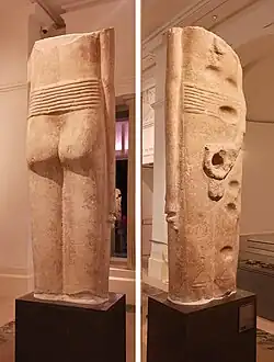 Body of Koptos colossus II, back and front (Ashmolean Museum, AN1894.105e)