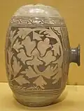 Korean punch'ong ware pear-shaped wine bottle, Choson dynasty, second half of 15th century, stoneware with glaze and white slip decoration