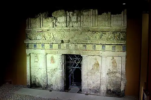 Ancient Greek Doric columns of the Great Tomb of Lefkadia, Mieza, Greece, c.300 BC[19]