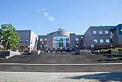 Exterior view of the south entrance to the main building at Kwantlen Polytechnic University's Richmond campus.
