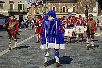 Municipal group at the head of the parade in the square