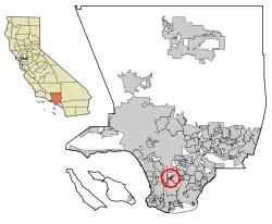 Location of West Rancho Dominguez in Los Angeles County, California.