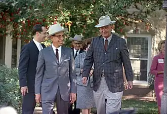President Lyndon B. Johnson hosts the President of Mexico Gustavo Díaz Ordaz at his Texas Ranch, 1964.
