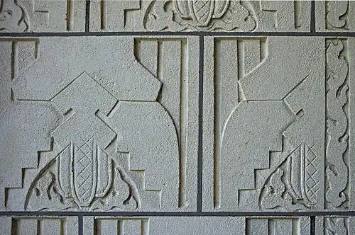 Crematorium (1908–10), coniferous cone sculpted detail