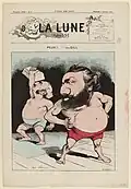 Press caricature showing two wrestlers.