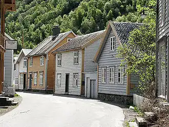 Some old houses in Lærdalsøyri in Lærdal Municipality