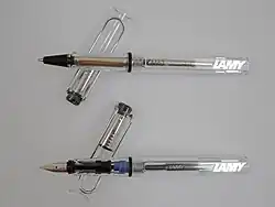 Lamy Vista rollerball pen (top) and Lamy Vista fountain pen