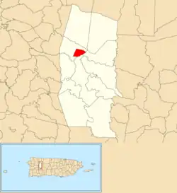 Location of Lares barrio-pueblo within the municipality of Lares shown in red
