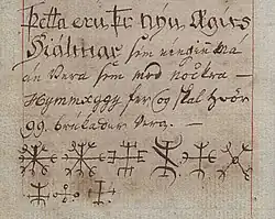 Excerpt of Icelandic galder staves from the manuscript LBS 2413 8vo (c. 1800).
