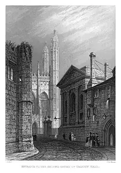 Trinity Hall Second Court entrance in 1840, with Old Court partially demolished to the left