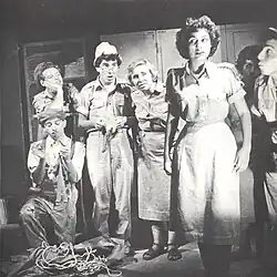 Lehakat Pikud Tzafon in 1955 during a performance of their first program, "Moshe Ventilator".