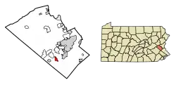 Location of Macungie in Lehigh County, Pennsylvania (left) and of Lehigh County in Pennsylvania (right)