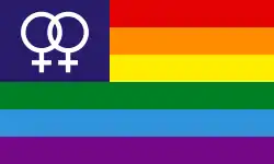 Lesbian pride variant of the gay pride flag with the double-Venus symbol[22][5]