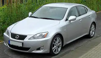 Front three-quarters view of a silver sedan