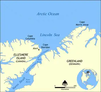 Map of Cape Columbia and the Lincoln Sea