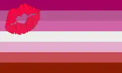 Illustration of Lipstick lesbian flag created in 2010[12] (This is not the original design: the kiss graphic has been modified.)