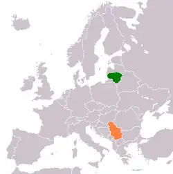Map indicating locations of Lithuania and Serbia