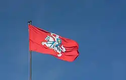 Modern Lithuanian state flag flying at Trakai