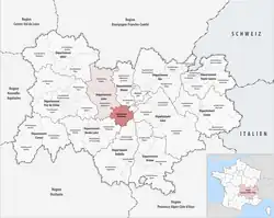 Location within the region Auvergne-Rhône-Alpes