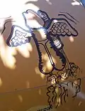 Winged phallus graffiti in Logroño, Spain, 2012