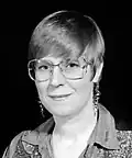 Image 107Lois McMaster Bujold with pixie cut and denim western shirt, 1996. (from 1990s in fashion)