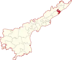 Drawing of a map with Visakhapatnam Lok Sabha constituency highlighted in red in the top right