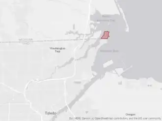 Southeastern Michigan and northwestern Ohio with the Lost Peninsula area highlighted in red