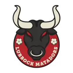 A forward-facing head of a bull, with a red, circular badge backgrounding its lower half