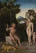Lucas Cranach the Elder A Faun and His Family with a Slain Lion, 1522