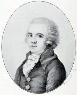 Silverpoint drawing of a 24-year-old man in half-profile, wearing 1780s clothing