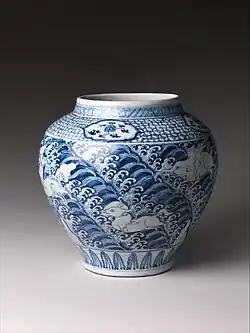 Chinese blue and white jar, Ming dynasty, Zhengtong–Tianshun period, mid-15th century