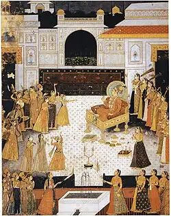 An Evening Performance for Maharaja Abhai Singh. Jodhpur, c. 1725. Mehrangarh Museum Trust.